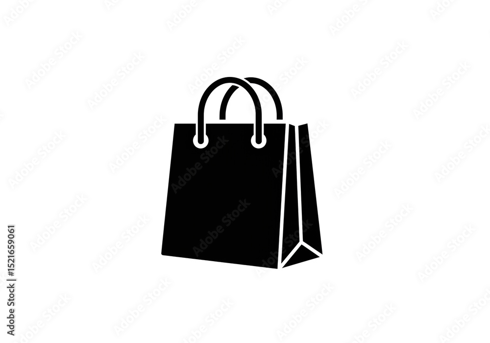 Poster a black shopping bag with handles and a gusset on a white background in a simple vector drawing styl