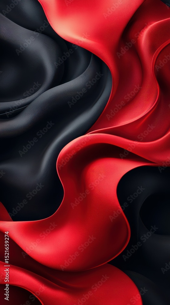 Poster smooth red and black fabric drapes create an elegant and dynamic visual pattern in soft lighting