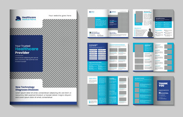 12 pages Medical healthcare service bifold brochure design or hospital clinic promotion brochure template, Multipurpose template