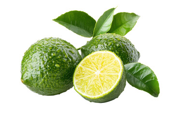 Fresh limes with leaves isolated on transparent background