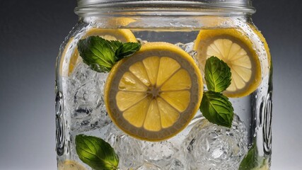 Refreshing Lemon Infused Water with Mint Leaves and Ice on a Rustic Table