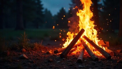 A vibrant bonfire crackles, fueled by donated goods for a charitable cause Warm flames illuminate the night sky, symbolizing generosity and community support , donation, spirit