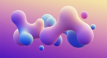 Colorful 3d liquid blobs floating on smooth gradient background, playful design.