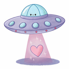 Purple UFO with Pink Heart Beam