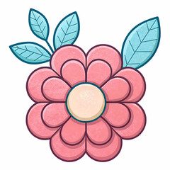 Pink Clay Flower with Blue Leaves