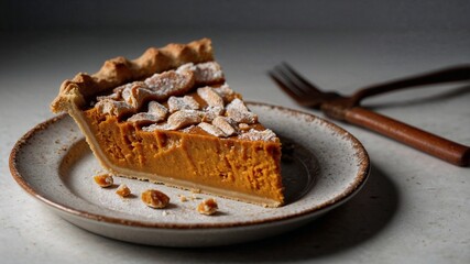 Delicious Chocolate Cake Slice on a Plate with a Fork on a White Background