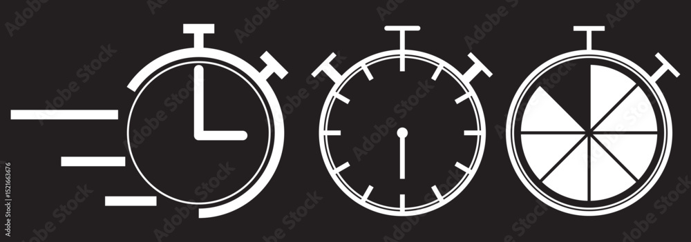 Aufkleber set of timer clock faces and stopwatch icons. the countdown timer displays hours and minutes. white 