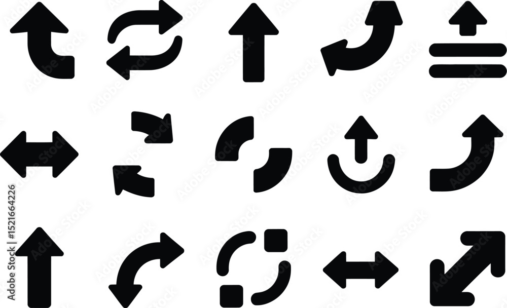 Poster a collection of various black arrow icons pointing in different directions on a white background