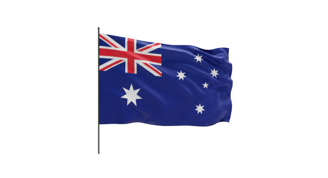 Australian flag waving on a pole isolated on transparent background
