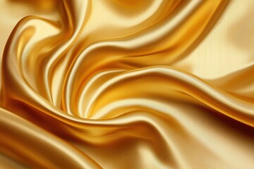 Fototapeta premium Luxurious Smooth Golden Satin Fabric with Elegant Curves and Waves