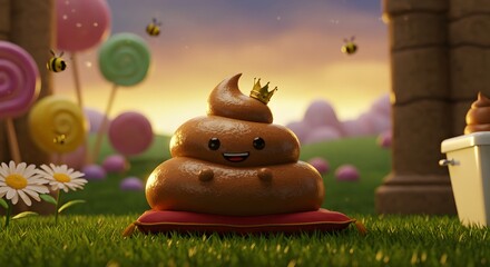 Animated Pile with Crown Resting on Red Cushion