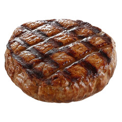 Closeup of a juicy grilled beef patty showing texture and flavor. Ideal for burger, BBQ, and food concepts. Isolated on a white or transparent background.