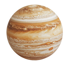 Detailed illustration of Jupiter planet globe with vibrant textures and bands. Isolated on a transparent or white background, ideal for space and science concepts.