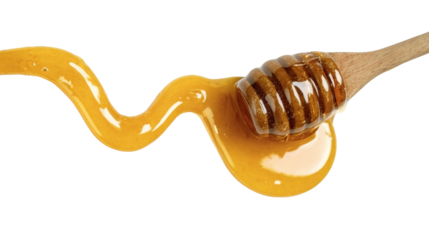 Title for Image 1: Flowing Honey with Wooden Dipper on Transparent Background
