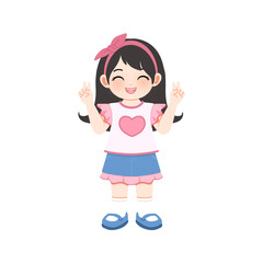 cute pinky girl with peace hand gesture