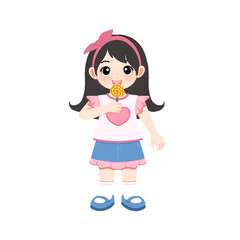 cute pinky girl eating lollipop