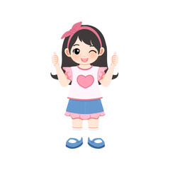 cute pinky girl with ok hand gesture