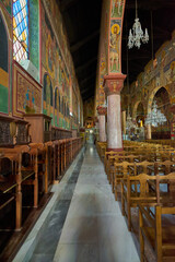 Interior of the Church of Annunciation in Rhodes Ornamental details of Greek Orthodox church