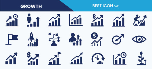 Best Growth Icon Set Collection. Success, stock, career, profit, bar chart, business growth and vector illustration.