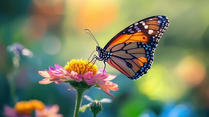 Monarch butterfly perched on a vibrant flower.
