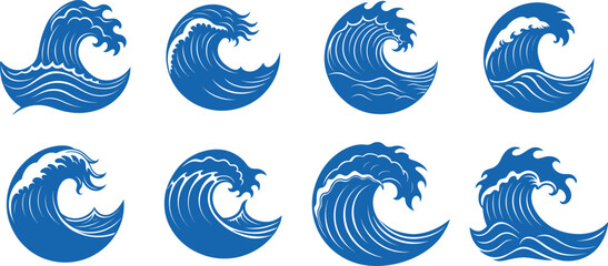 Ocean waves set on transparent background