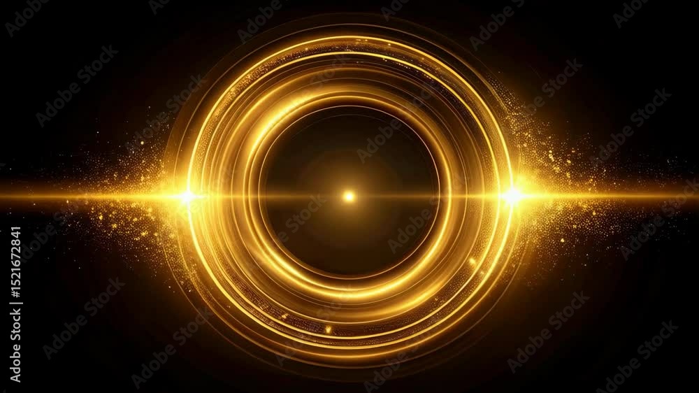 Aufkleber abstract glowing circles on a black background, creating a futuristic golden tunnel and light streak