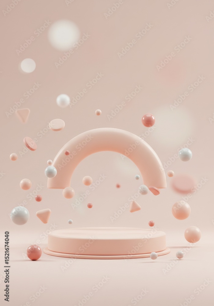 Poster pastel pink abstract product display - elegant 3d render of a pink product display with floating pas