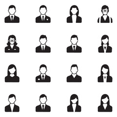 Business people icon set with avatars and silhouettes of men and women in office suits for web and design use