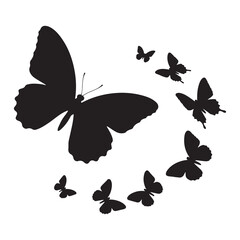 Set of butterfly silhouettes and flowers nature vector design
