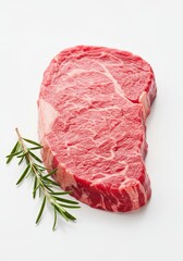Obraz premium Prime Rib Steak with Rosemary - Juicy prime rib steak, marbled and rich, garnished with fresh rosemary sprigs. Symbolizing luxury, flavor, freshness, healthy protein, and culinary excellence