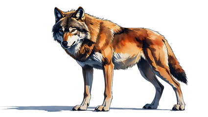 wolf, isolated on white background, watercolor, rust color.