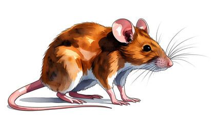 rat, isolated on white background, watercolor, rust color.