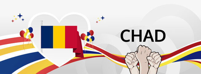 Chad Republic Day modern greeting banner. 28 November Happy Chad National Day. Festive horizontal background with flag colors, great for carnival poster, celebrations, holidays flash sale