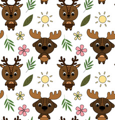 Fototapeta premium Seamless pattern with steppe animals in flat style.