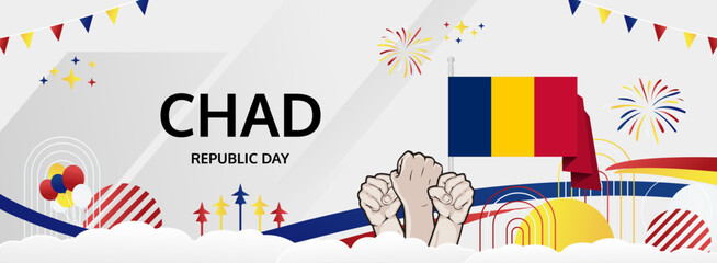 Chad Republic Day modern greeting banner. 28 November Happy Chad National Day. Festive horizontal background with flag colors, great for carnival poster, celebrations, holidays flash sale