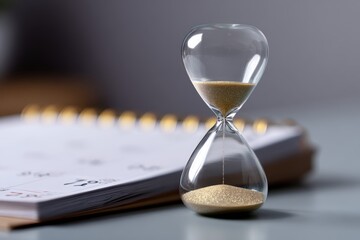 Hourglass beside a calendar planner on a desk, representing important appointments, planning, and time-sensitive events