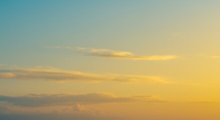 Serene Sunset Sky Panorama - Peaceful sunset, golden hues, soft clouds, tranquil atmosphere, nature's beauty