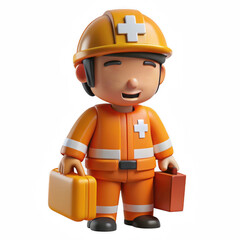 Cartoon paramedic with first aid kits isolated on transparent background