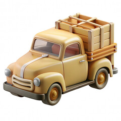 Vintage pickup truck with wooden crate isolated on transparent background