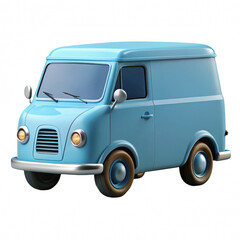 Retro blue delivery van isolated on transparent background
