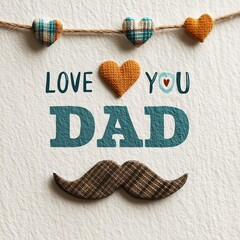 Love you dad fathers day card hearts mustache decoration happy fathers day
