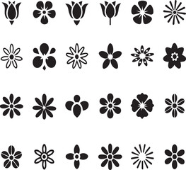 Black Flower Silhouette Vector Set – Minimal Floral Icons for Craft, Logo, and Design Use