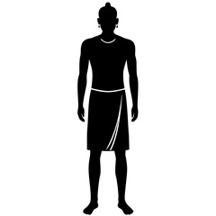 silhouette of a young man standing straight wearing loincloth 