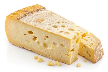 Piece of hard cheese isolated. Swiss or maasdam on white background