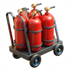 Red gas cylinders on a cart isolated on transparent background