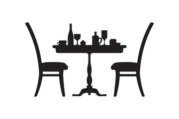 Romantic Dinner Table Silhouette Elegant Restaurant Dining Vector with Chairs and Utensils
