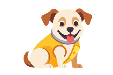 Cute Dog Cartoon Image-Smiling Puppy Wearing a Yellow Jacket-Adorable Pet Vector Illustration-Happy Animal Clipart for Kids-Playful Canine Design-Ideal for Children's Books