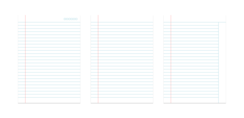 Lined Paper Sheets Isolated on Transparent White Background – Blank Notebook Pages for Notes, Journaling & Writing, Digital Graphic Element