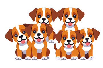 Fototapeta premium Adorable Cartoon Puppy Pile - Happy Brown and White Puppies Illustration - Cute Dog Vector Art for Kids and Animal Lovers