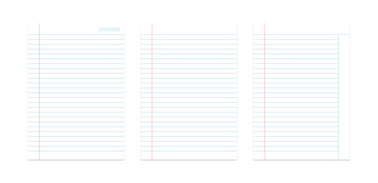 Lined Paper Sheets Isolated on Transparent White Background – Blank Notebook Pages for Notes, Journaling & Writing, Digital Graphic Element